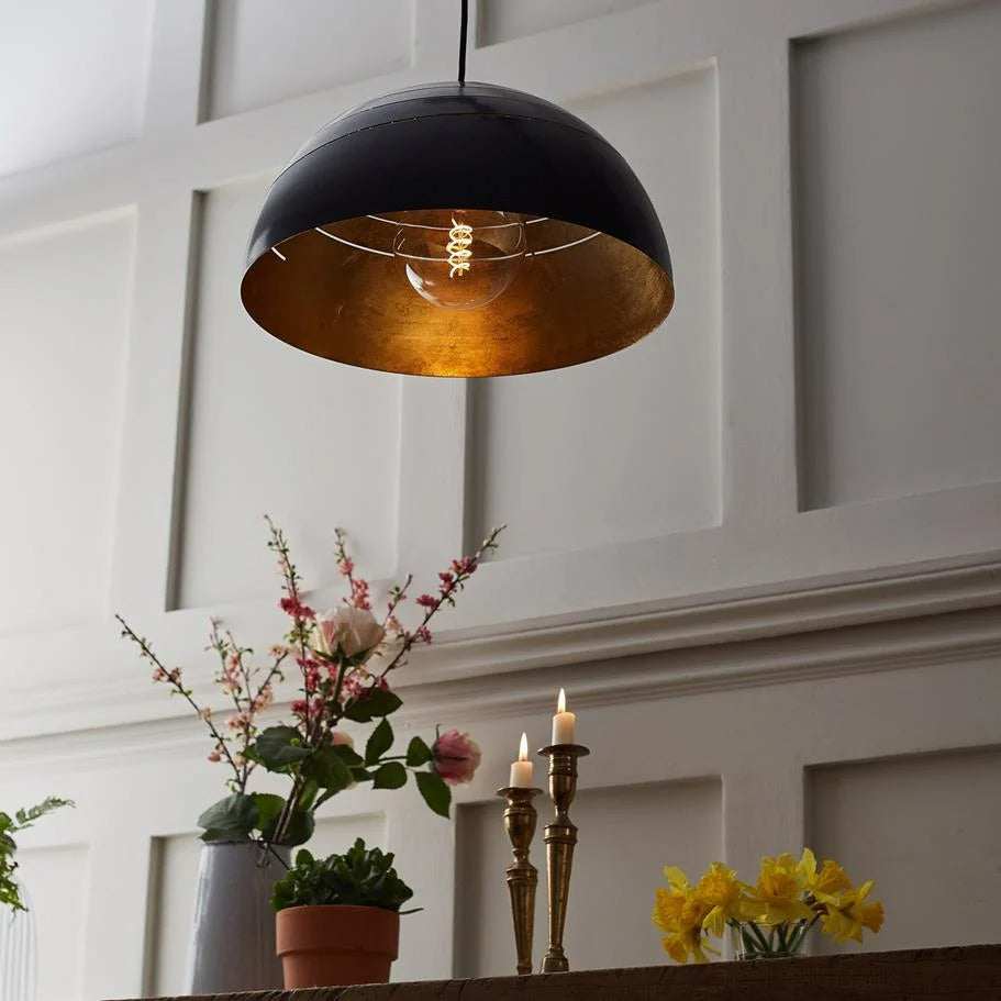 Midas Black Dome Gold Leaf Pendant Light Mullan Lighting Lime Lace