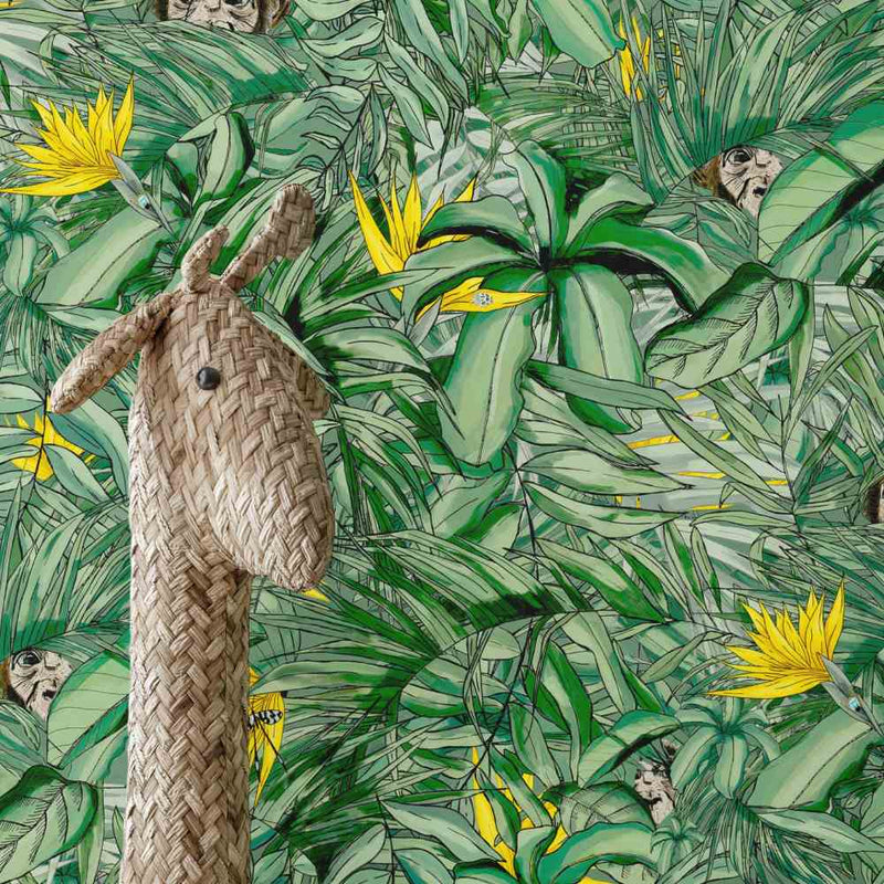 Monkey Forest Wallpaper - Dark Green & Yellow - Brand Mckenzie