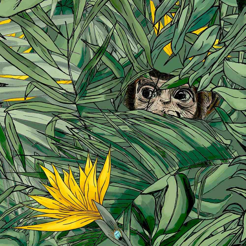 Monkey Forest Wallpaper - Dark Green & Yellow - Brand Mckenzie