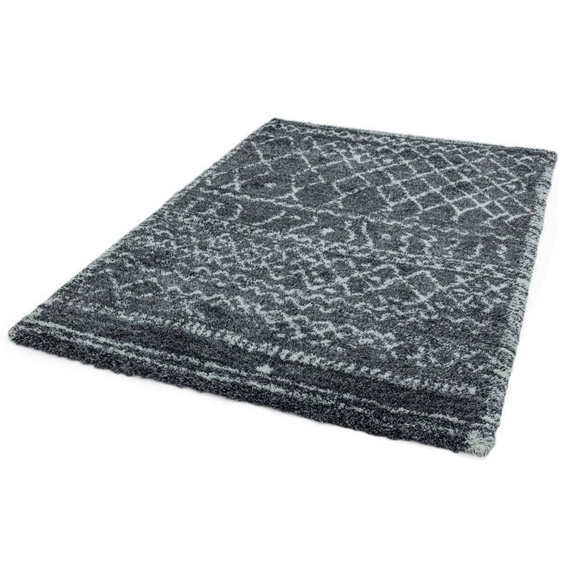 Moroccan Boho Deep Pile Rug - Grey & Cream