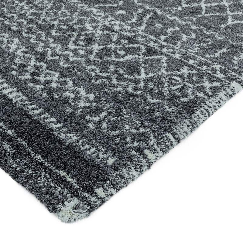 Moroccan Boho Deep Pile Rug - Grey & Cream