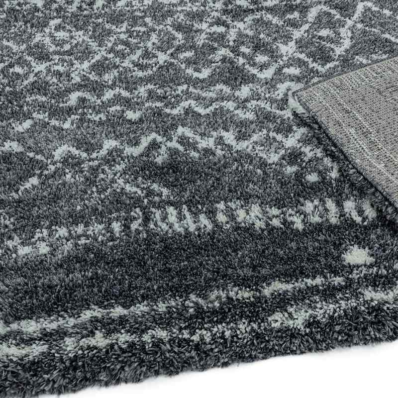 Moroccan Boho Deep Pile Rug - Grey & Cream