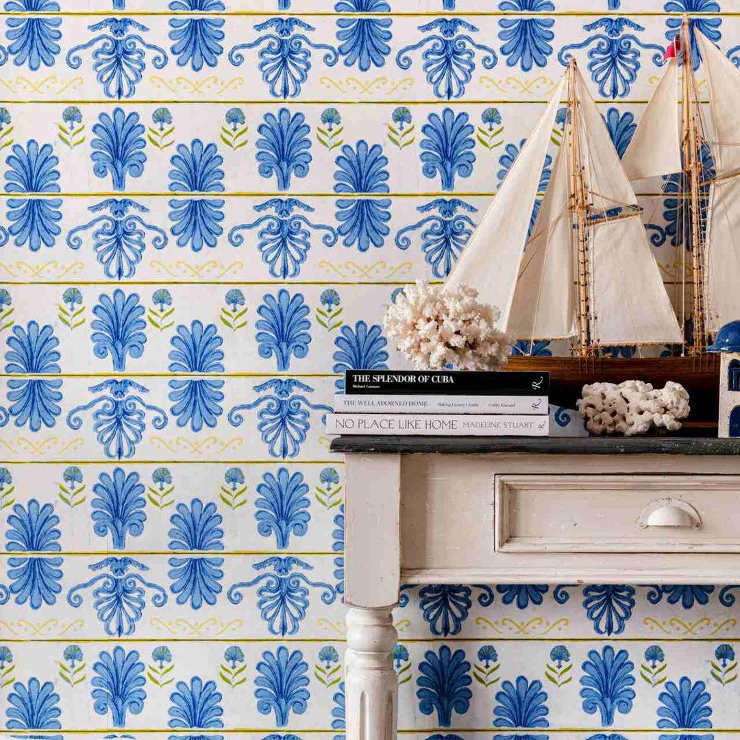 Mykonos Villa Motif White Sand Wallpaper - MINDTHEGAP