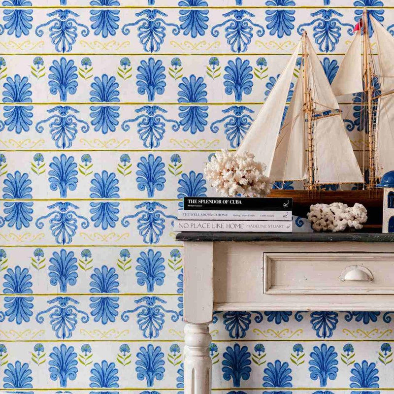 Mykonos Villa Motif White Sand Wallpaper - MINDTHEGAP
