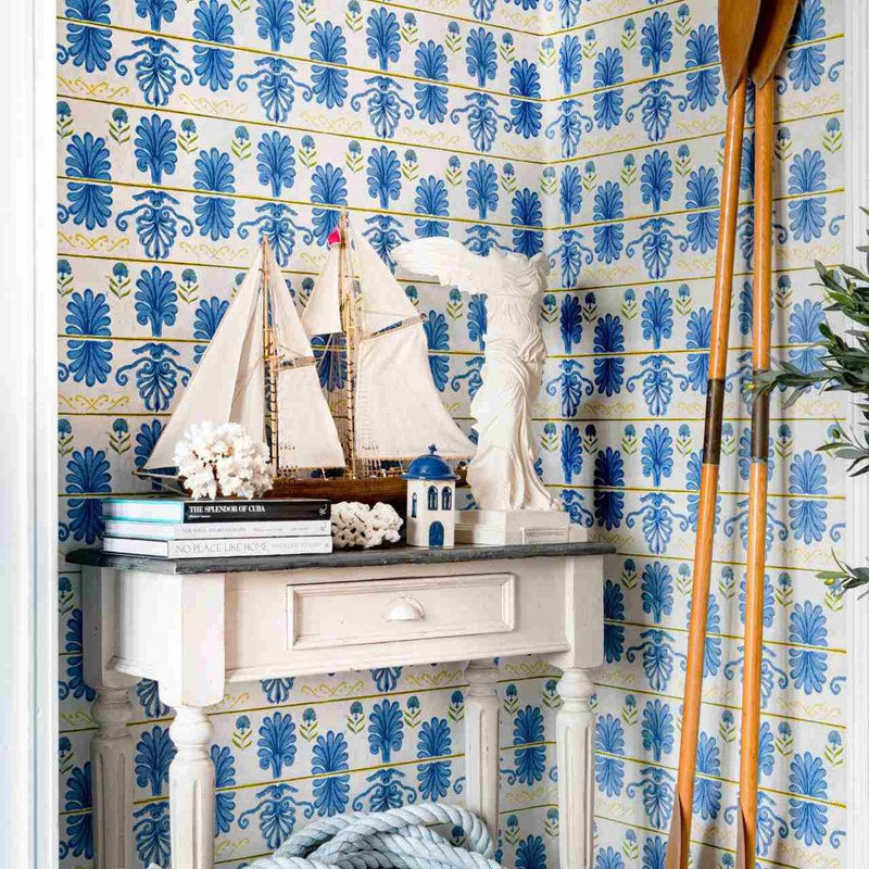 Mykonos Villa Motif White Sand Wallpaper - MINDTHEGAP