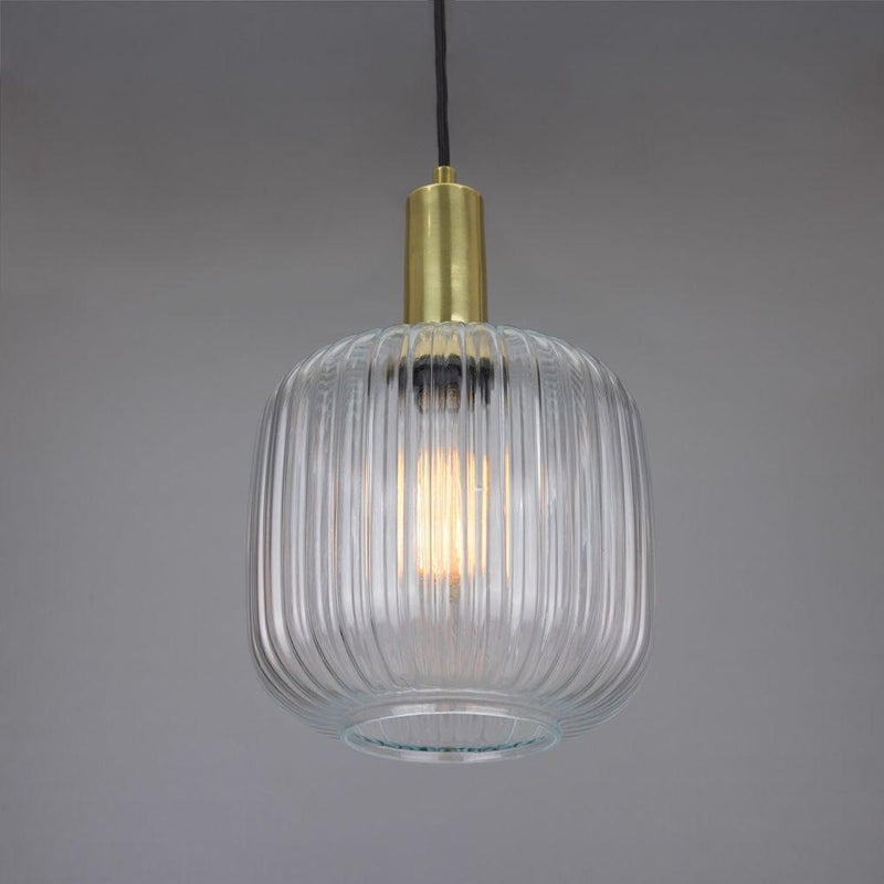 Nahla Reeded Glass and Brass Pendant 20cm - Mullan Lighting