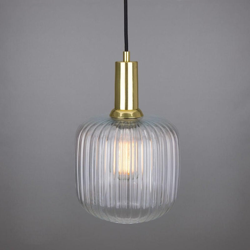 Nahla Reeded Glass and Brass Pendant 20cm - Mullan Lighting