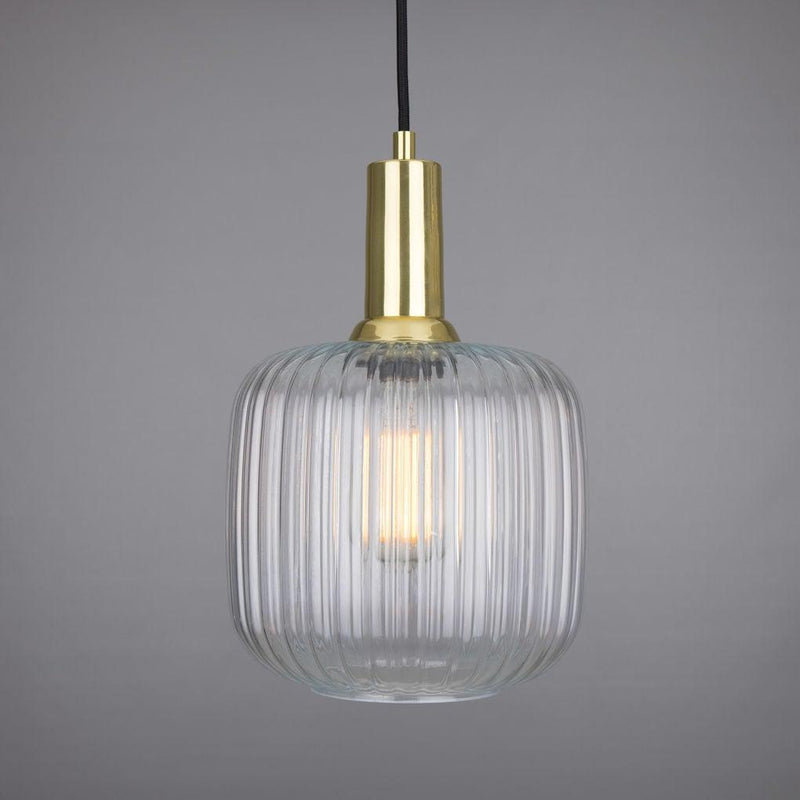 Nahla Reeded Glass and Brass Pendant 20cm - Mullan Lighting