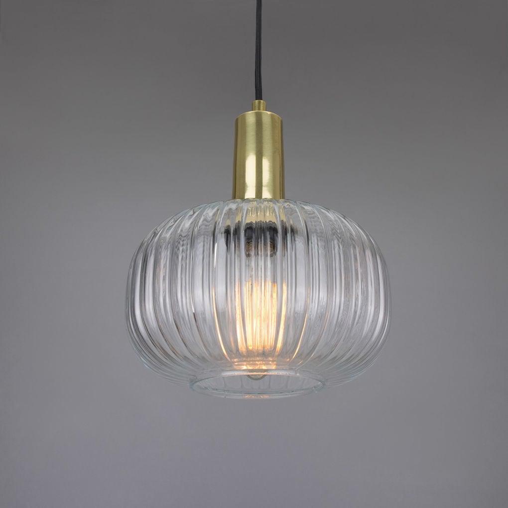 Nehir Reeded Glass and Brass Pendant 20cm - Mullan Lighting