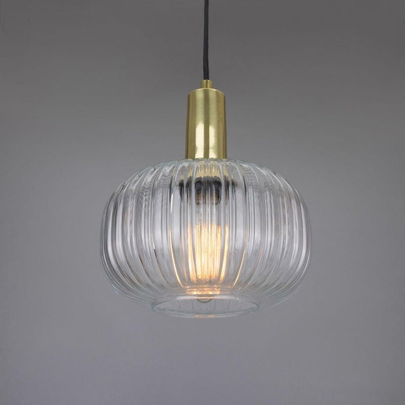 Nehir Reeded Glass and Brass Pendant 20cm - Mullan Lighting