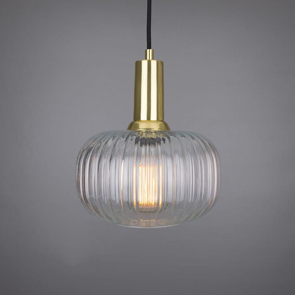 Nehir Reeded Glass Brass Pendant 20cm