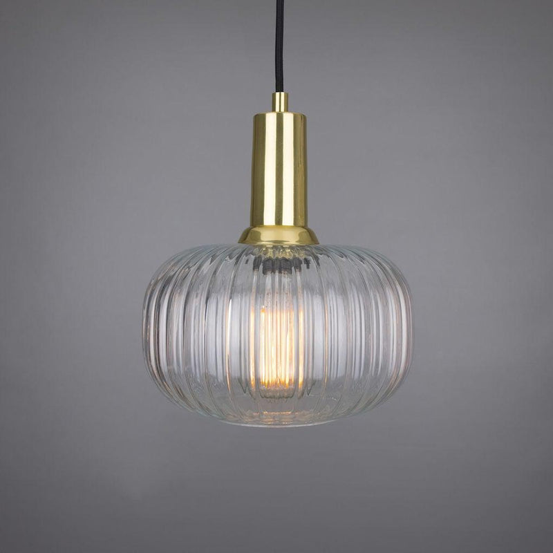 Nehir Reeded Glass and Brass Pendant 20cm - Mullan Lighting