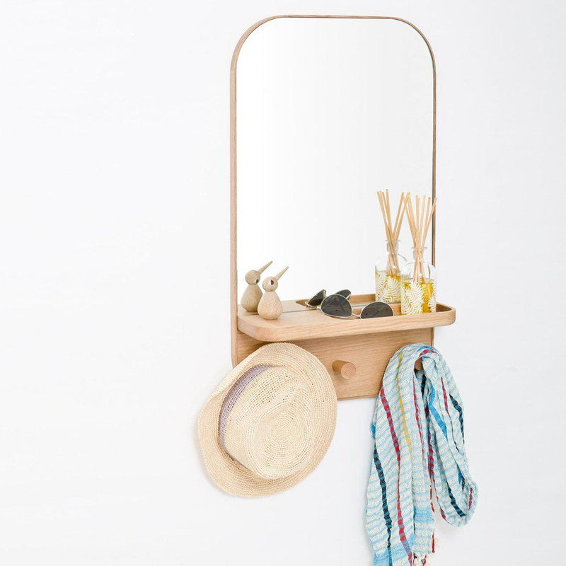 Oak Silent Butler Storage Mirror