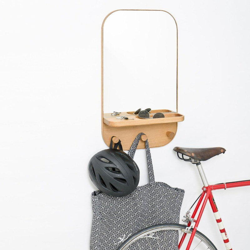 Oak Silent Butler Storage Mirror