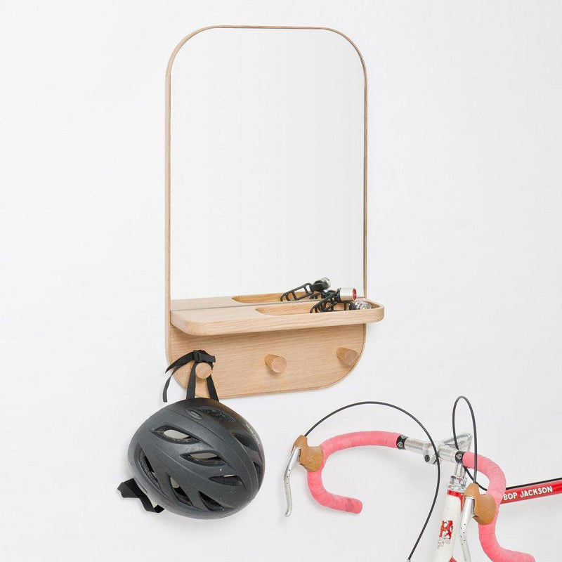 Oak Silent Butler Storage Mirror