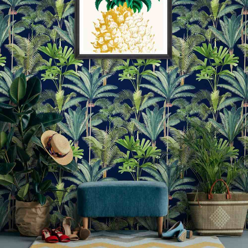 Palmeras Anthracite Wallpaper - Set of 3 Rolls - MINDTHEGAP