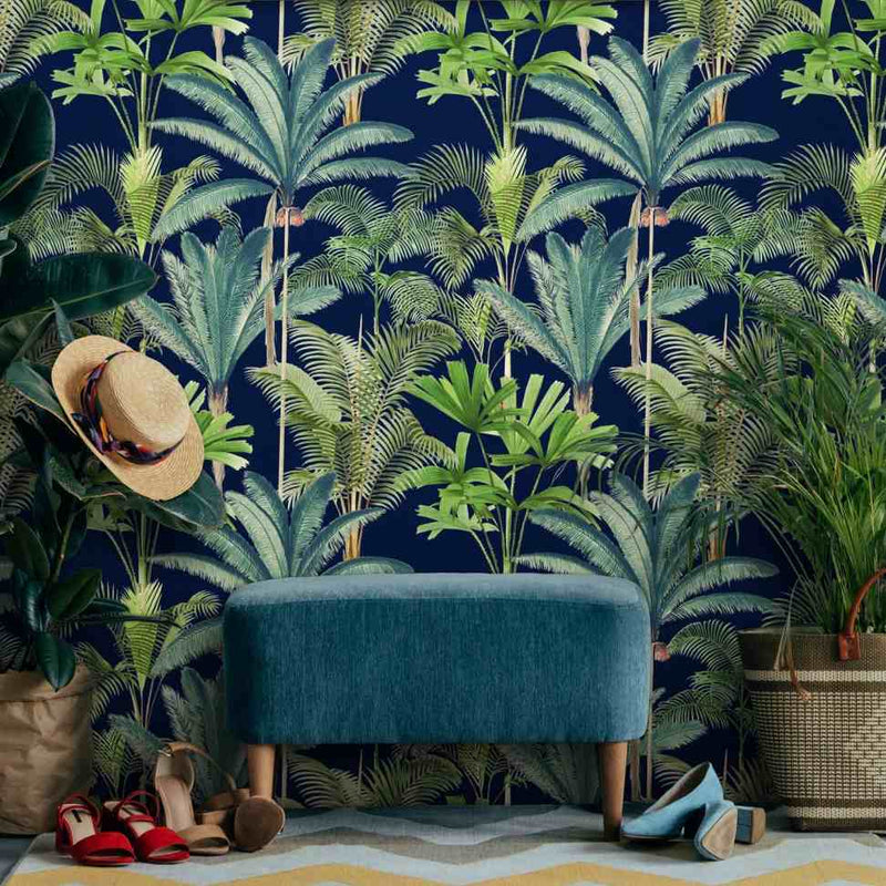 Palmeras Anthracite Wallpaper - Set of 3 Rolls - MINDTHEGAP