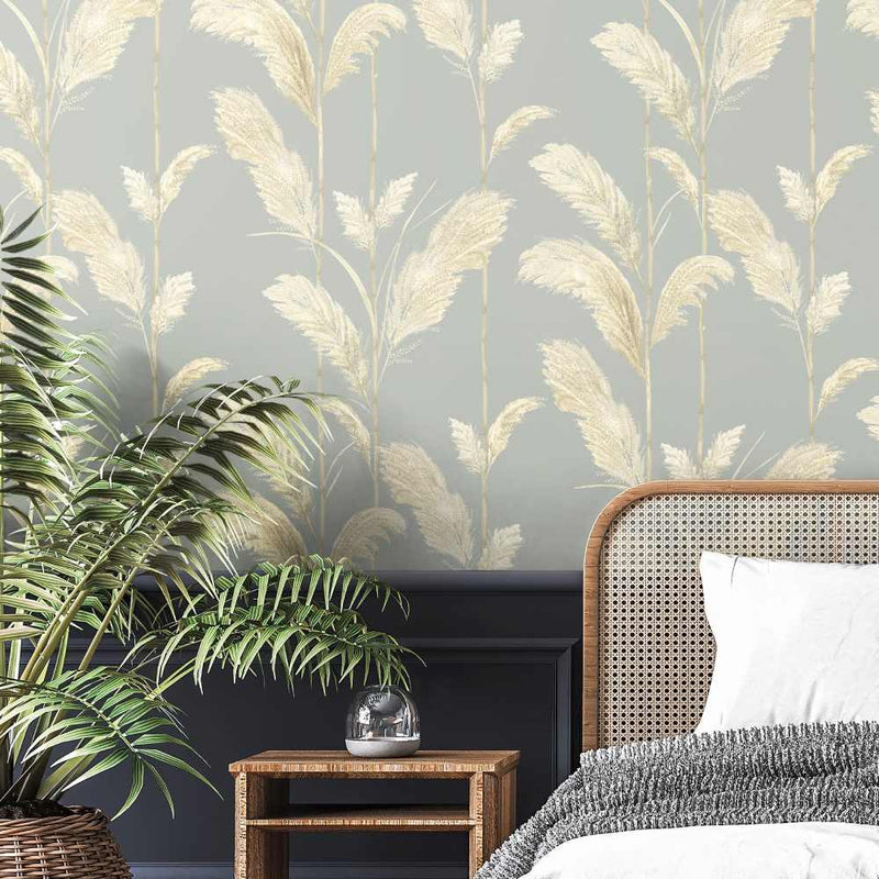 Pampas Grass Wallpaper - Cornflower Blue - Brand Mckenzie