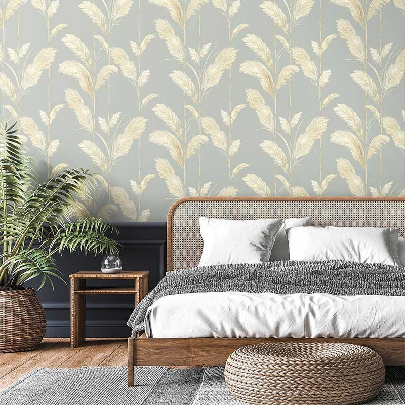 Pampas Grass Wallpaper - Cornflower Blue - Brand Mckenzie