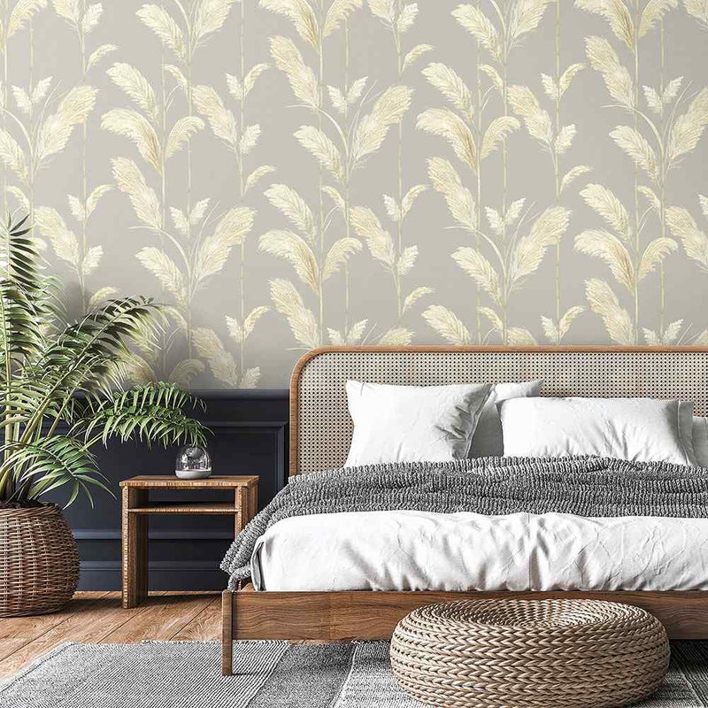 Pampas Grass Wallpaper - Neutral Grey - Brand Mckenzie