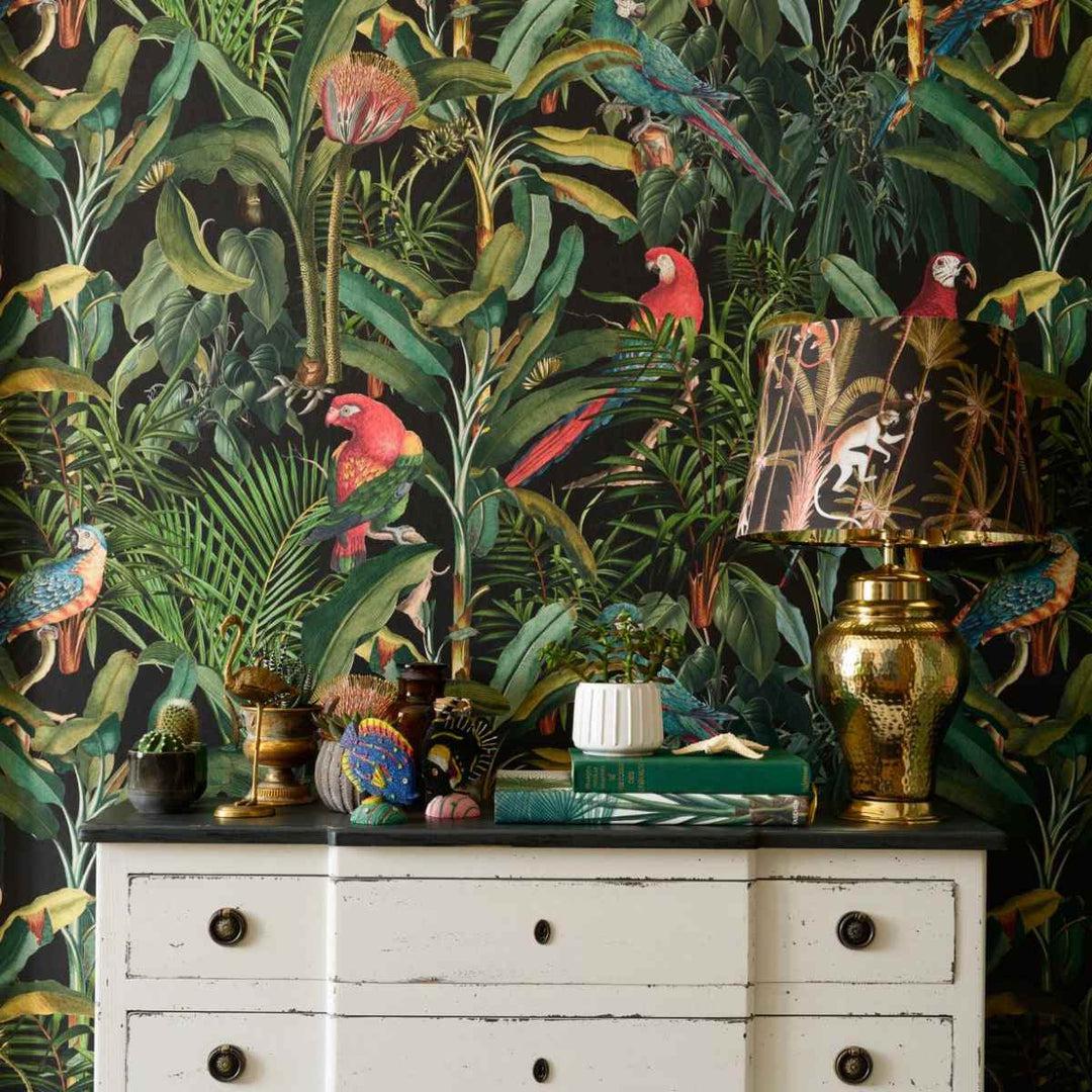 Parrots of Brasil Anthracite Wallpaper - Set of 3 Rolls - MINDTHEGAP