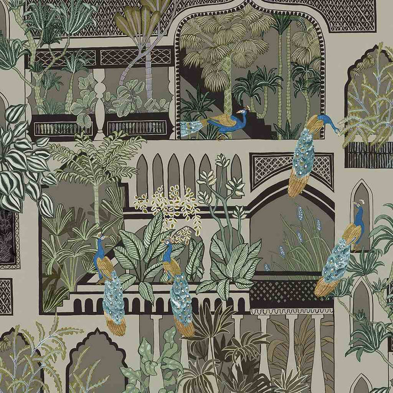 Peacock Arches Wallpaper - Mushroom Grey - Josephine Munsey
