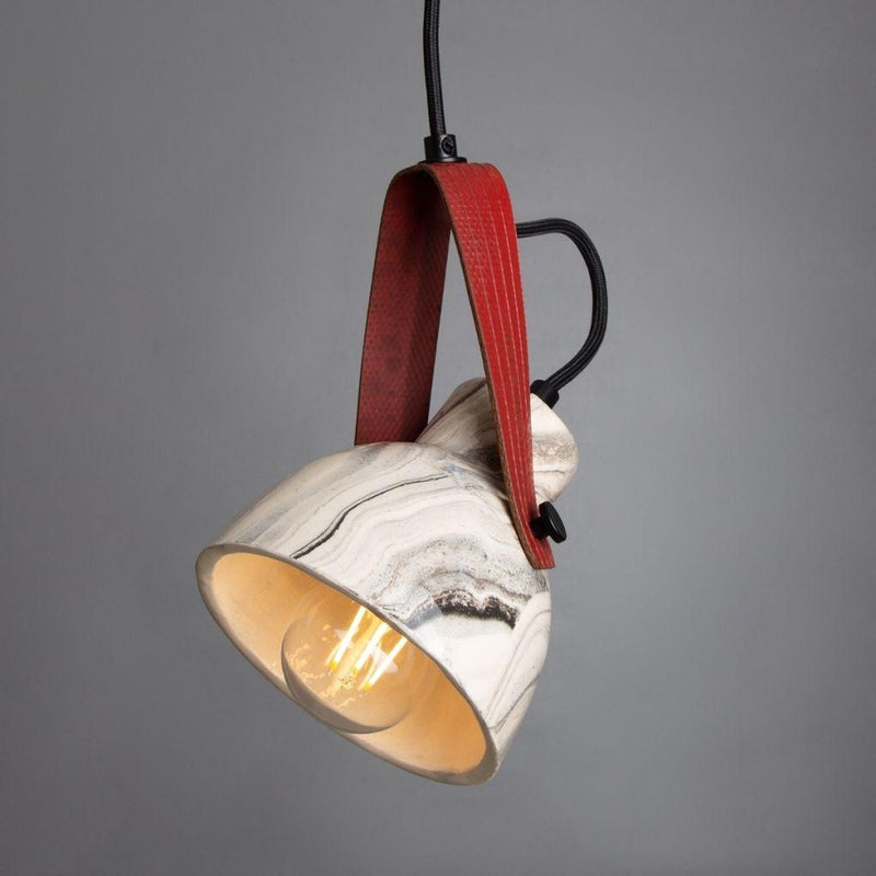 Pera Ceramic Pendant with Rescued Fire Hose Strap - Marbled - Mullan Lighting