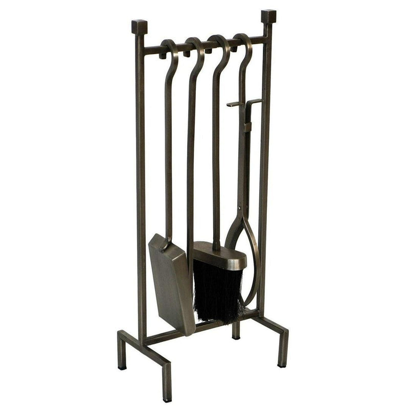 Pewter Iron Hanging Rack Fire Tools Set