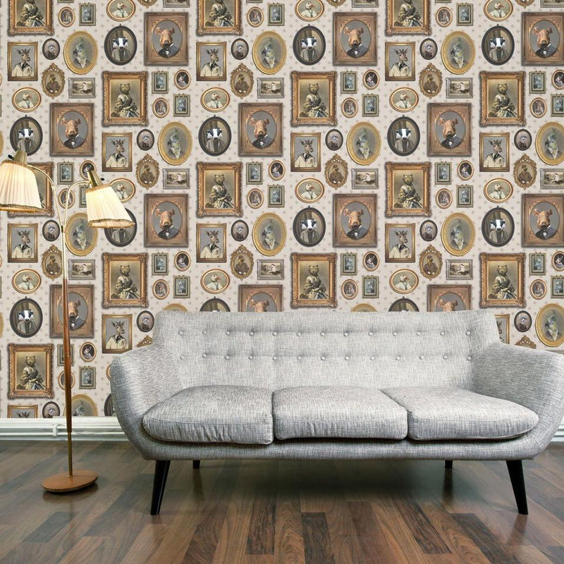 Portrait Gallery Wallpaper - Taupe - Graduate Collection