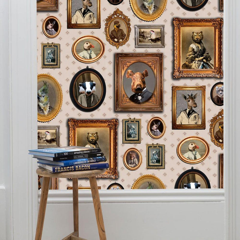 Portrait Gallery Wallpaper - Taupe - Graduate Collection
