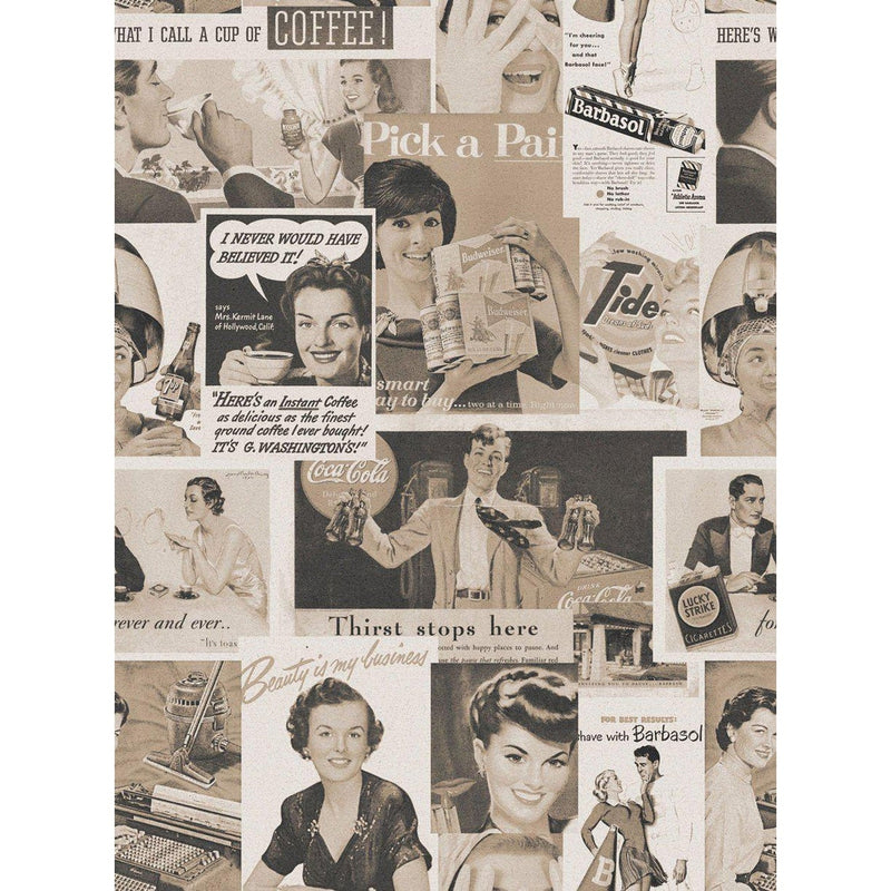 Retro Ads Wallpaper - Set of 3 Rolls - MINDTHEGAP - Sepia