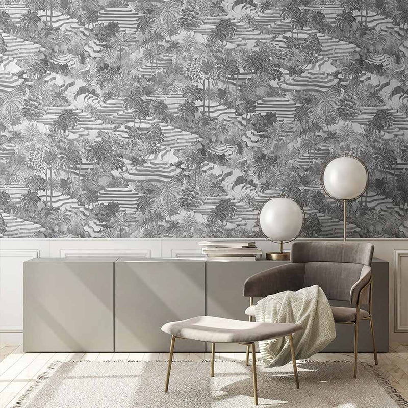 Rice Terrace Wallpaper - Black & White - Brand Mckenzie