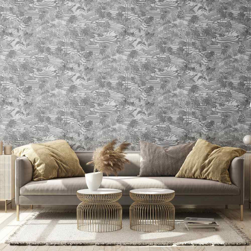 Rice Terrace Wallpaper - Black & White - Brand Mckenzie