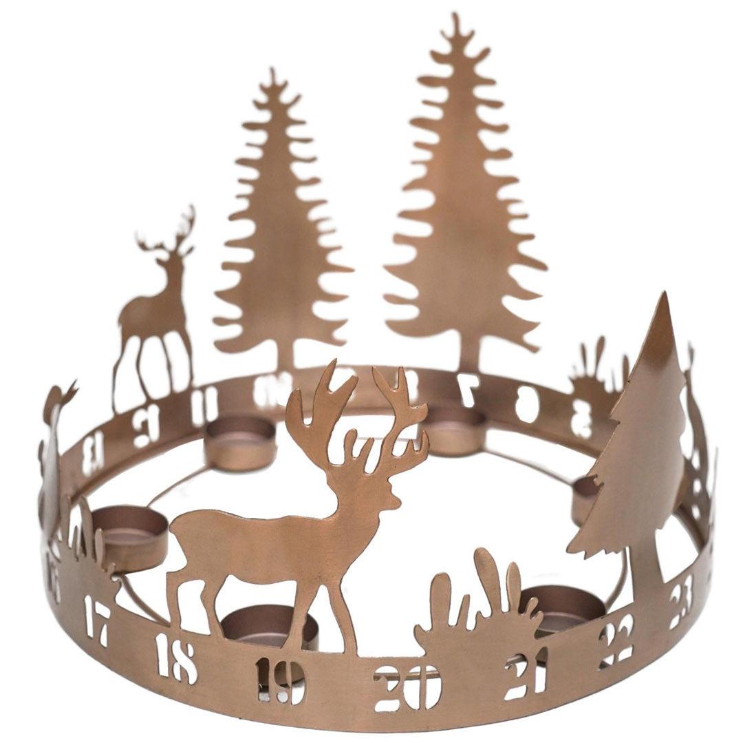 Round Advent Count Down Tealight Holder - Copper