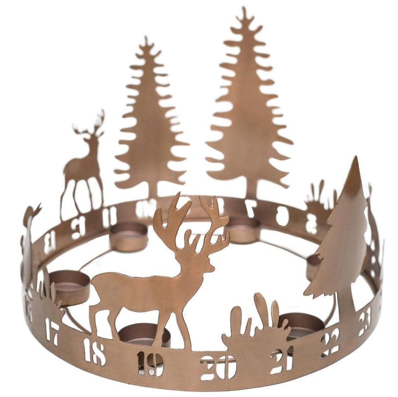 Round Advent Count Down Tealight Holder - Copper