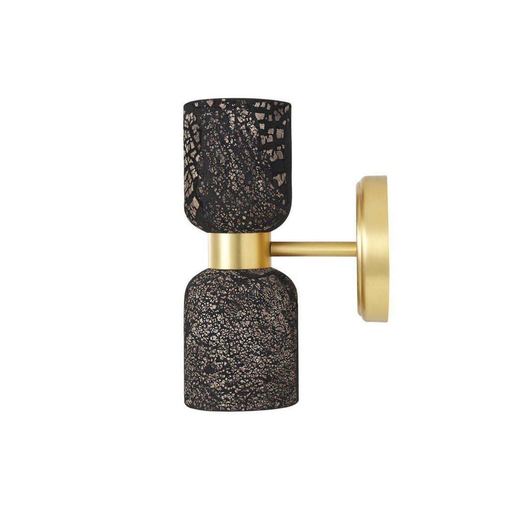 Sakura Double Ceramic & Brass Wall Light - Black Clay - Mullan Lighting