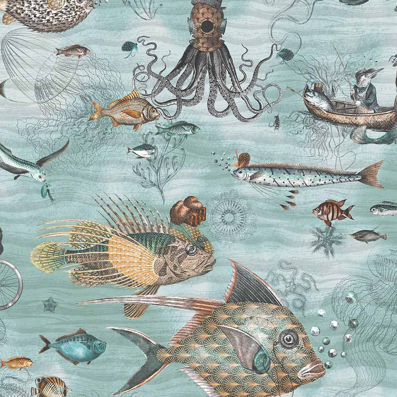 Sea Life Wallpaper - Aqua and Orange - Brand Mckenzie