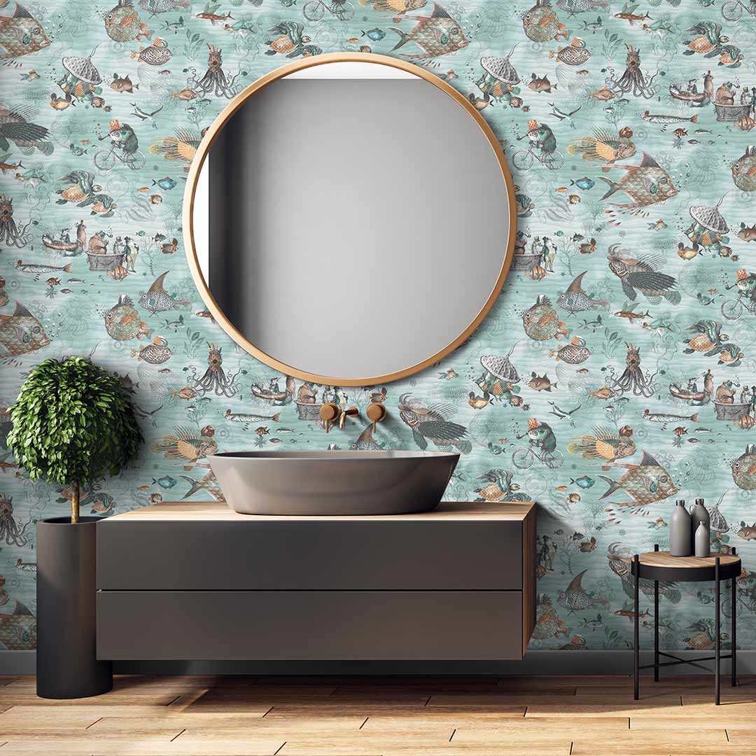 Sea Life Wallpaper - Aqua and Orange - Brand Mckenzie