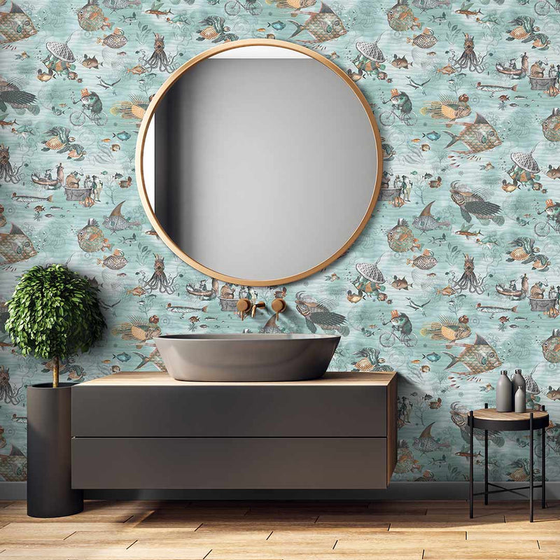 Sea Life Wallpaper - Aqua and Orange - Brand Mckenzie