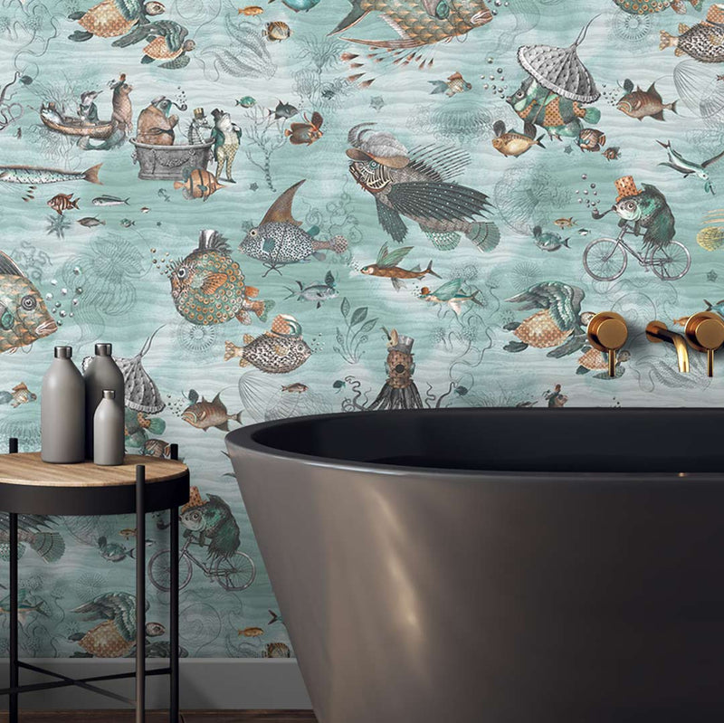 Sea Life Wallpaper - Aqua and Orange - Brand Mckenzie