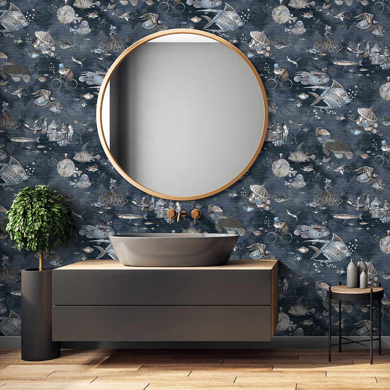 Sea Life Wallpaper - Navy - Brand Mckenzie