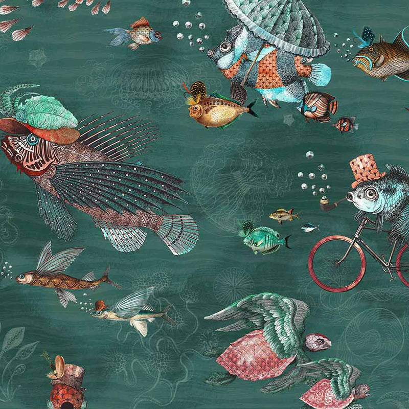 Sea Life Wallpaper - Teal and Coral - Brand Mckenzie