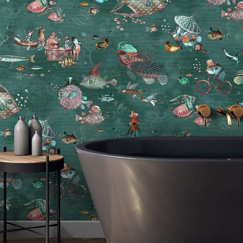 Sea Life Wallpaper - Teal and Coral - Brand Mckenzie