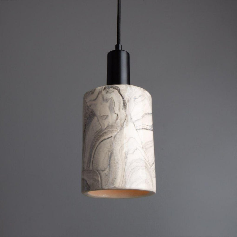 Senna Ceramic Cylinder Pendant - Marbled - Mullan Lighting