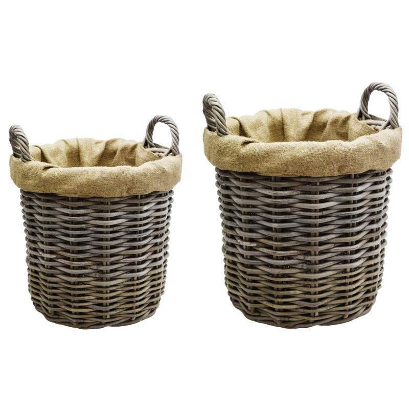 Set of 2 Round Wicker Log Baskets