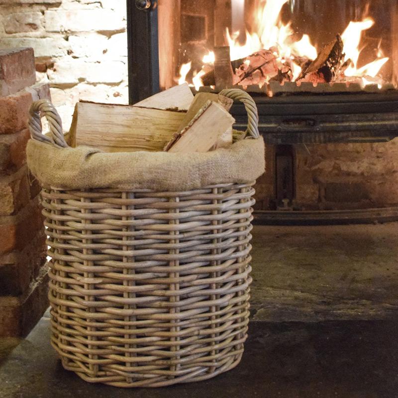 Set of 2 Round Wicker Log Baskets