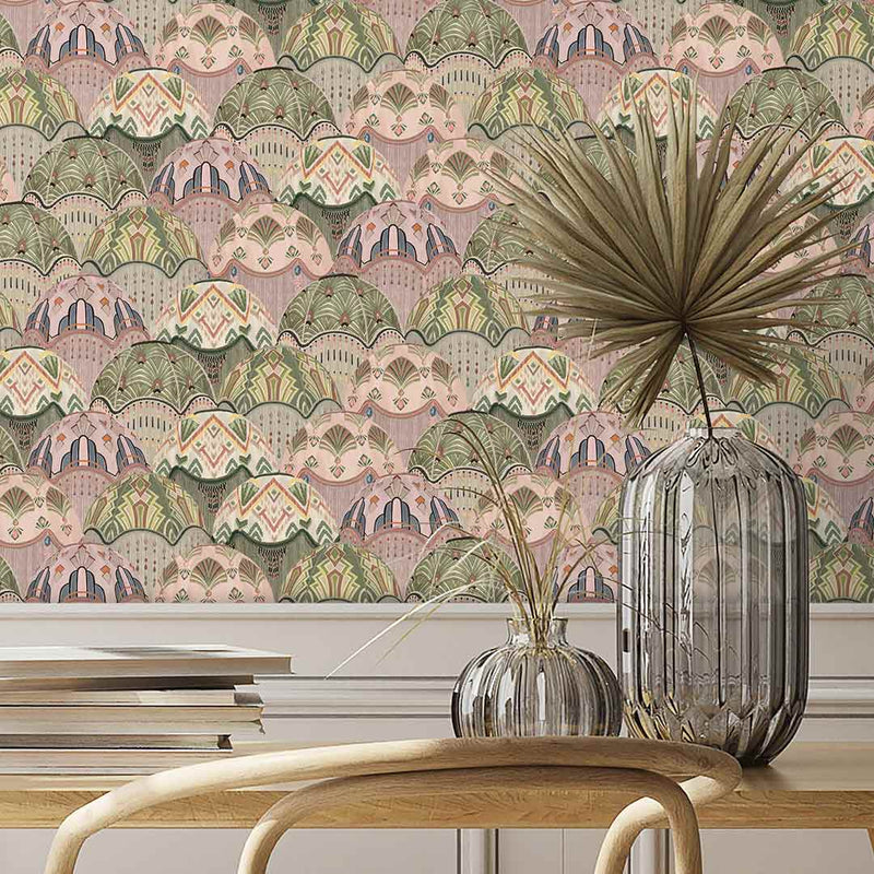 Silk Shades Wallpaper - Salmon and Olive - Brand Mckenzie