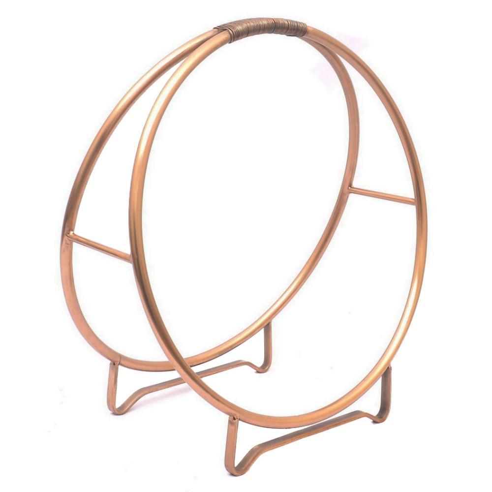 Sleek Round Copper Fireside Log Holder