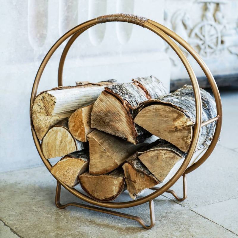 Sleek Round Copper Fireside Log Holder