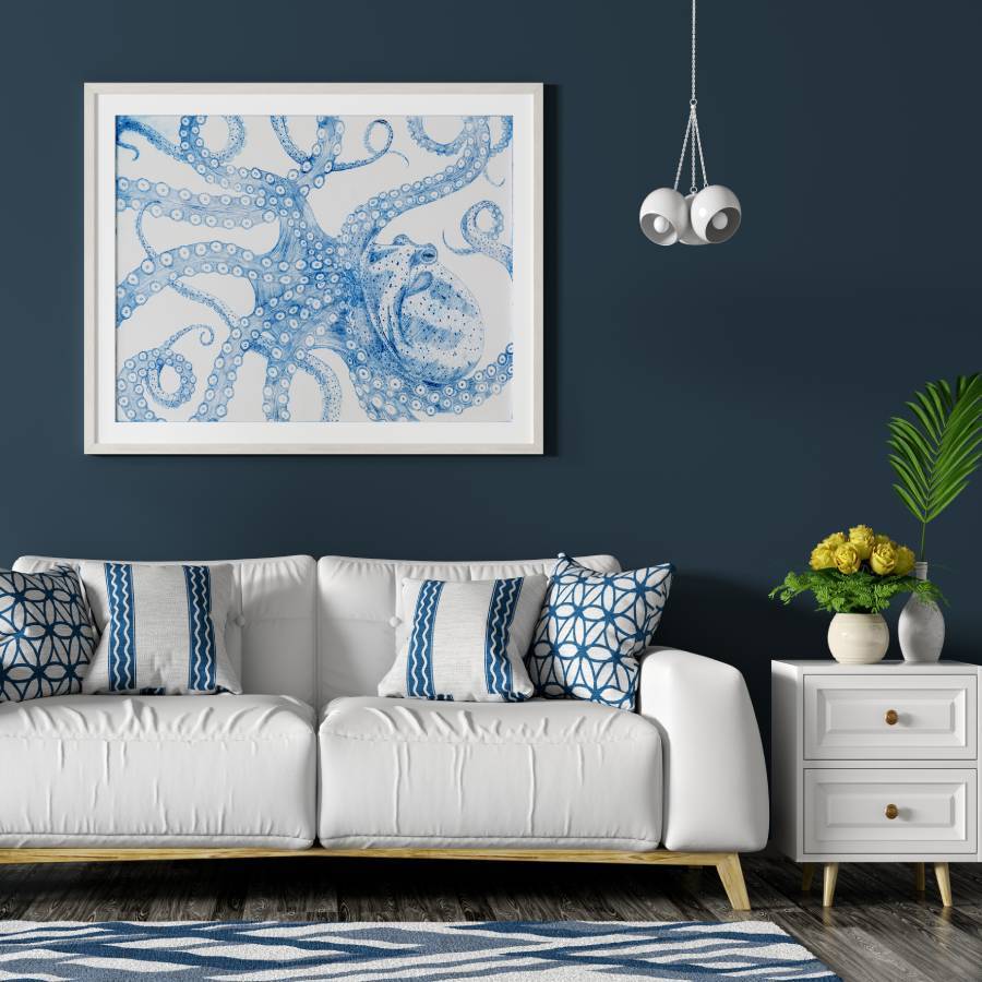 Solitary Octopus Artwork - Blue